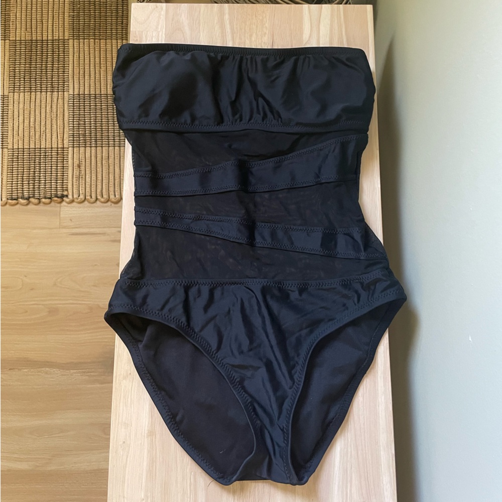 Black mesh one piece swimsuit